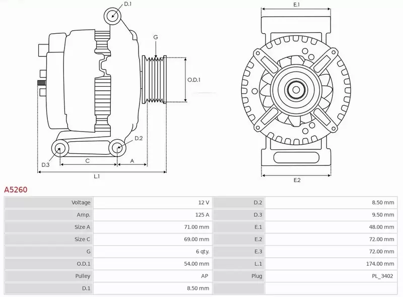 AS-PL ALTERNATOR A5260 