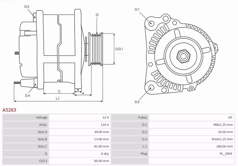 AS-PL ALTERNATOR A5263 