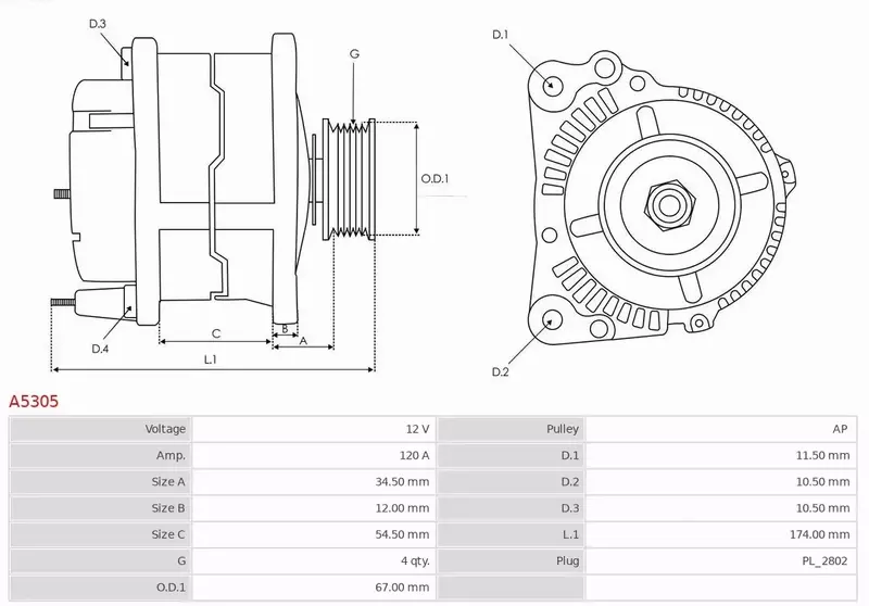 AS-PL ALTERNATOR A5305 