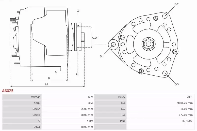 AS-PL ALTERNATOR A6025 