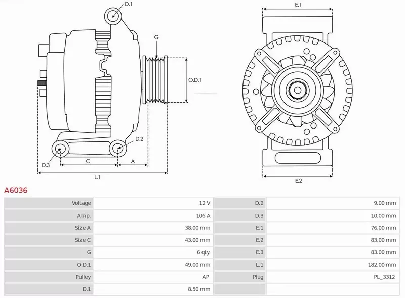 AS-PL ALTERNATOR A6036 