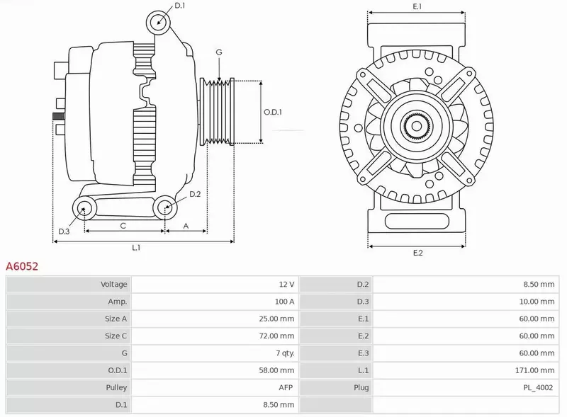 AS-PL ALTERNATOR A6052 