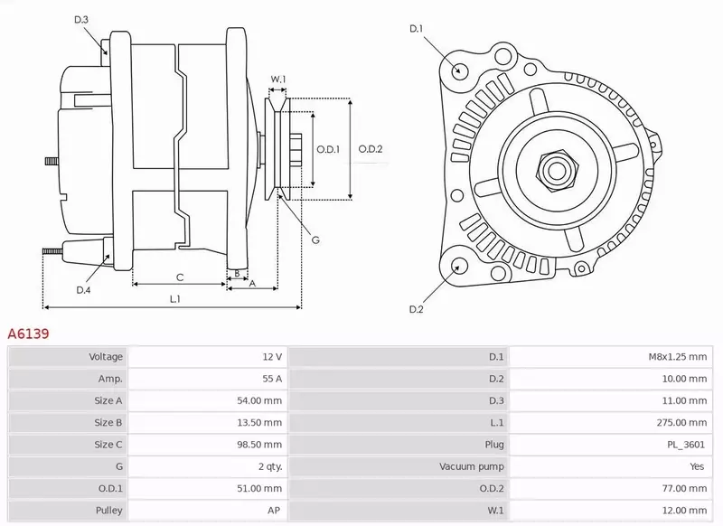 AS-PL ALTERNATOR A6139 