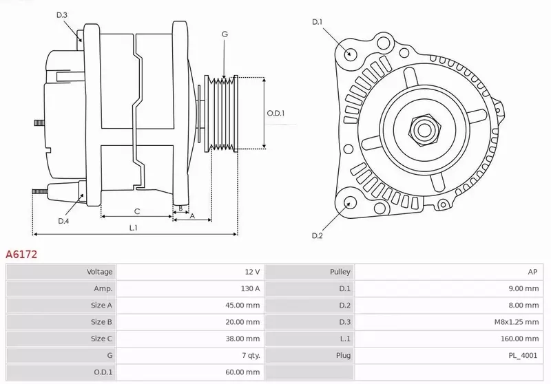 AS-PL ALTERNATOR A6172 