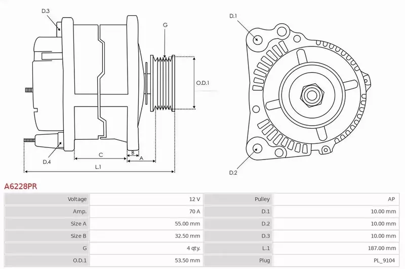 AS-PL ALTERNATOR A6228PR 