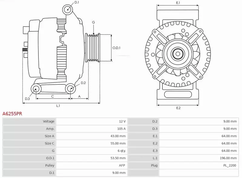 AS-PL ALTERNATOR A6255PR 