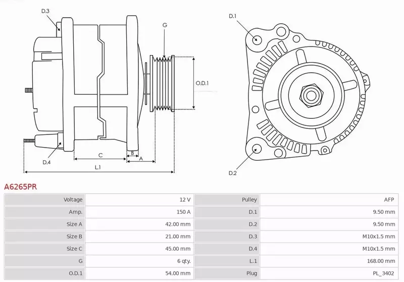 AS-PL ALTERNATOR A6265PR 