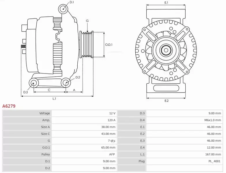 AS-PL ALTERNATOR A6279 