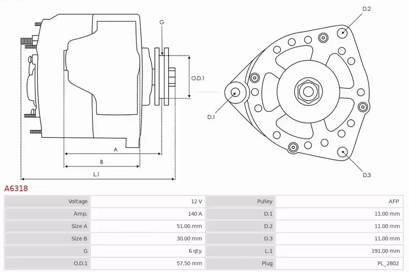 AS-PL ALTERNATOR A6318 