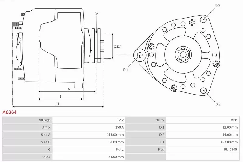 AS-PL ALTERNATOR A6364 