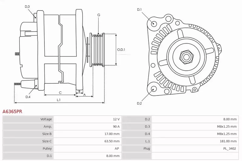 AS-PL ALTERNATOR A6365PR 