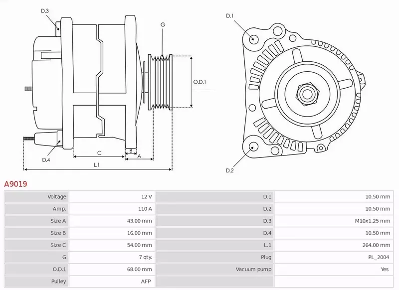 AS-PL ALTERNATOR A9019 