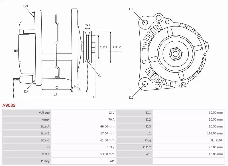 AS-PL ALTERNATOR A9039 