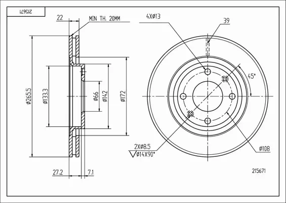 HART TARCZE+KLOCKI PRZÓD BERLINGO C2 C3 C4 206 207 208 301 307 266MM 