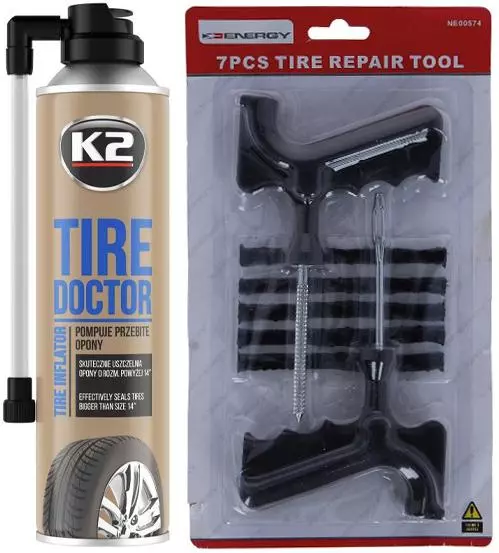 K2 TIRE DOKTOR 500ML + ZESTAW NAPRAWCZY DO OPON