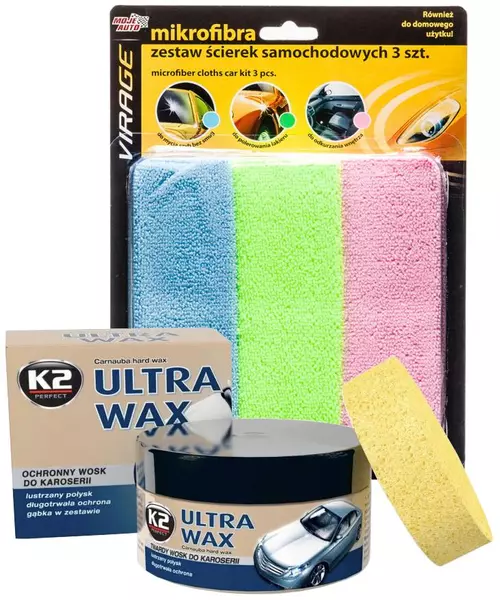 K2 ULTRA WAX TWARDY WOSK DO LAKIERU + MIKROFIBRA