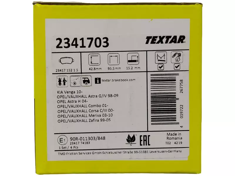 TEXTAR TARCZE 264MM+KLOCKI TYŁ OPEL ASTRA G H 