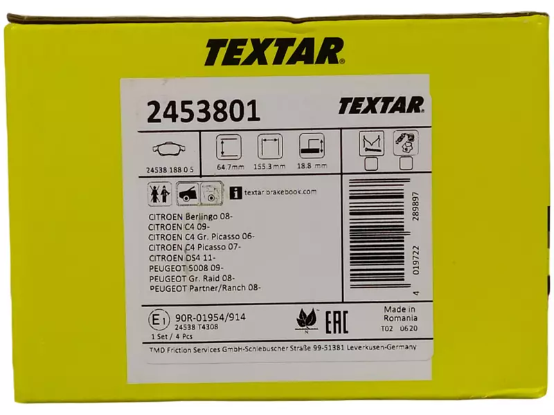 TEXTAR TARCZE+KLOCKI P+T CITROEN C4 PICASSO 283MM 