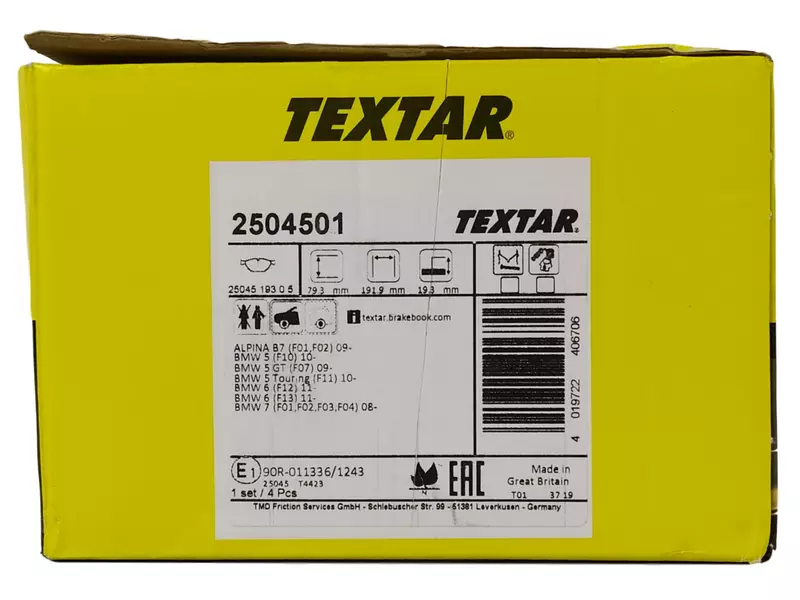 TEXTAR TARCZE+KLOCKI PRZÓD+TYŁ BMW 5 F10 F11 6 F12 F13 F06 348+345MM 