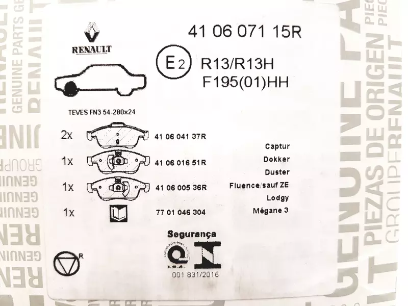 OE RENAULT KLOCKI HAMULCOWE PRZÓD DACIA DOKKER 