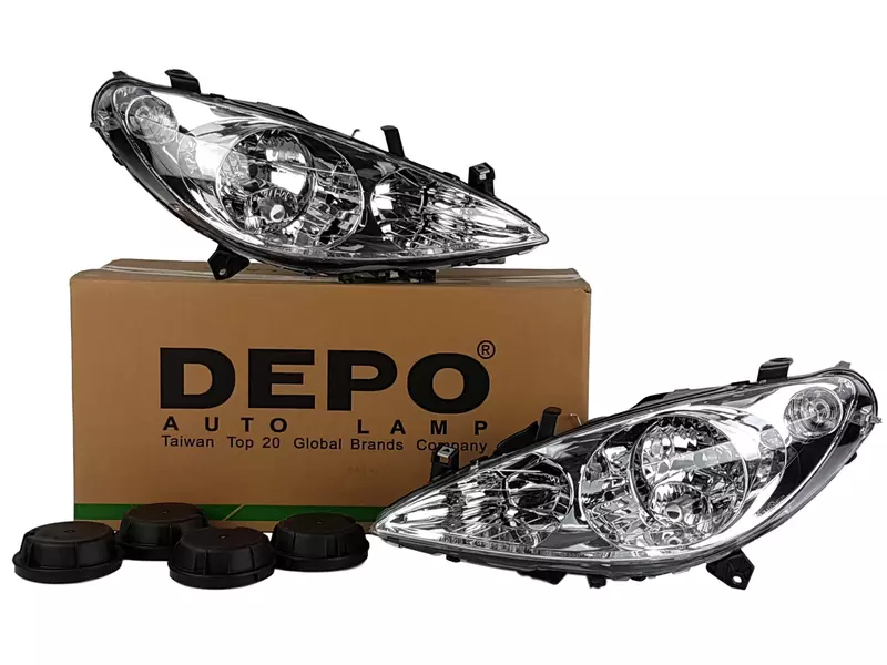 DEPO REFLEKTORY LAMPY PRZÓD PEUGEOT 307 + HALOGEN