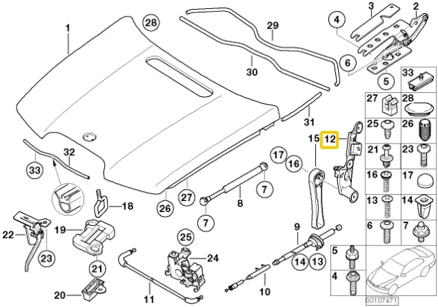 OE BMW MECHANIZM OTWIERANIA MASKI BMW 7 E65 E66