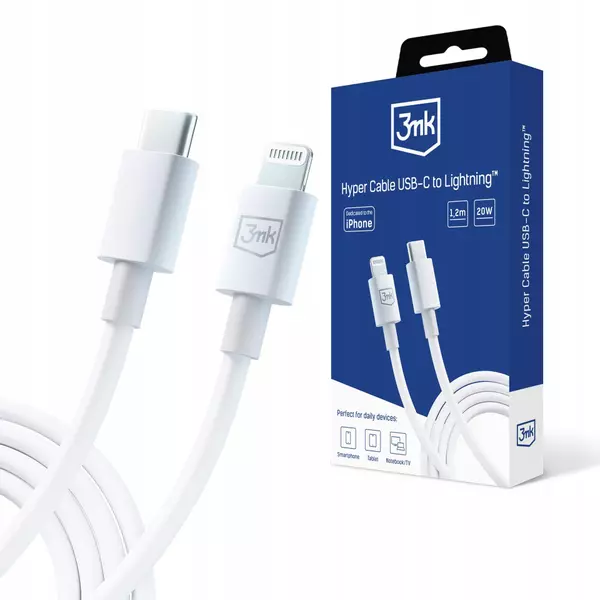 KABEL USB TYP C - APPLE LIGHTNING 3MK 1,2 M BIAŁY