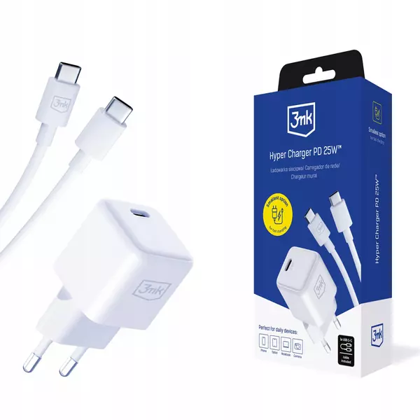 MAŁA UNIWERSALNA ŁADOWARKA 3MK HYPER GAN CHARGER PD 25W + KABEL USB-C-C