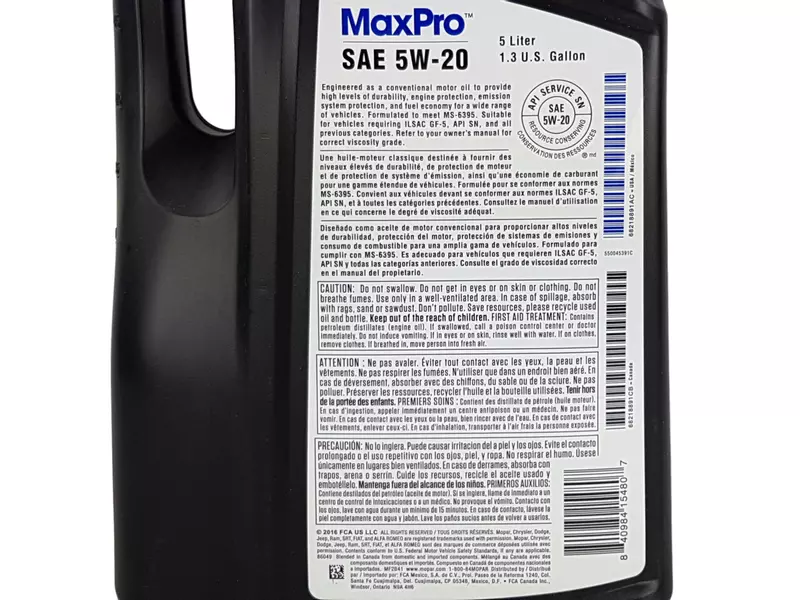 MOPAR MAXPRO 5W20 ILSAC GF-5 MS-6395 7,838L