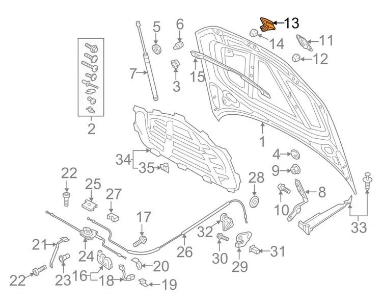 OE VAG RYGIEL ZAMEK MASKI PRZÓD AUDI A3 8V 2013-