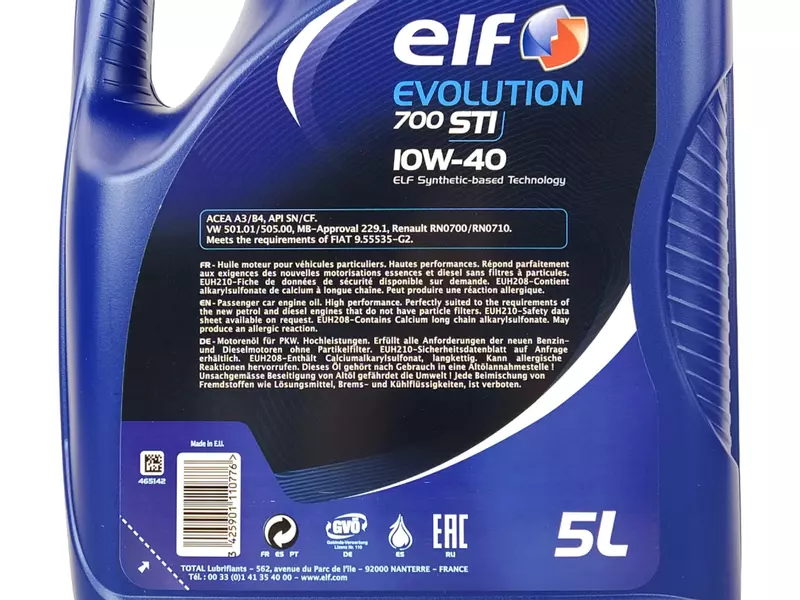 ELF EVOLUTION 700 STI 10W40 5L+FILTR OLEJU OP643/3 