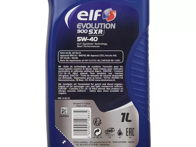 ELF EVOLUTION 900 SXR 5W40 SM/CF A3/B4 8L 