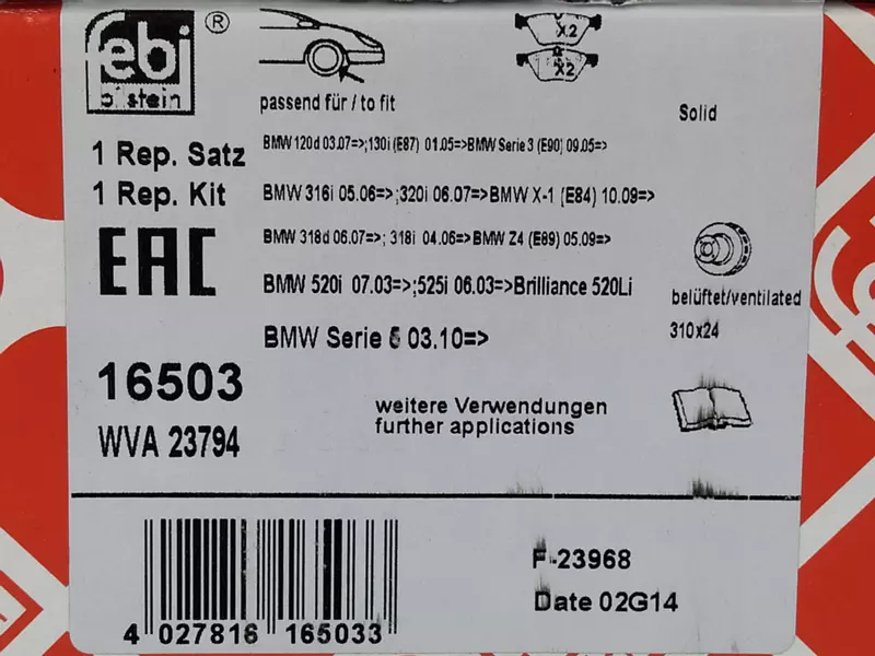 FEBI KLOCKI HAMULCOWE PRZÓD BMW 3 E90 E91 E92 E93 