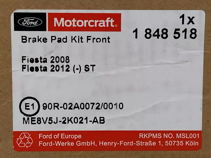 OE FORD TARCZE+KLOCKI PRZÓD FORD FIESTA VI 08- 