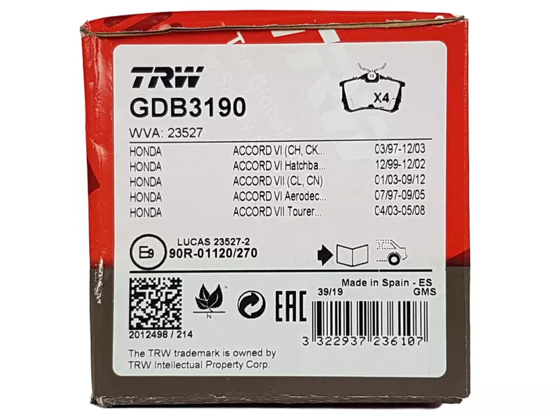 TRW KLOCKI HAM HONDA ACCORD VII 1.8 2.0i 2.2 TYPE- 