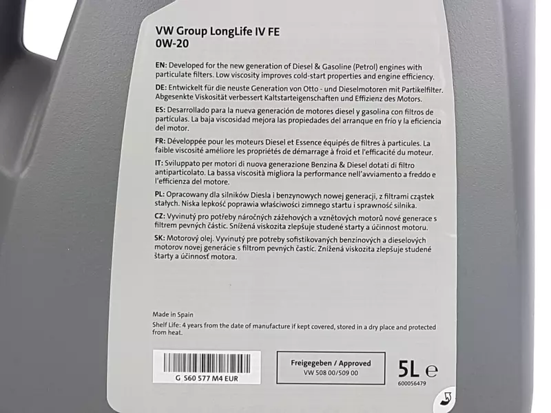 OE VAG LONGLIFE IV 0W20 5L+FILTR OLEJU OP616/3 