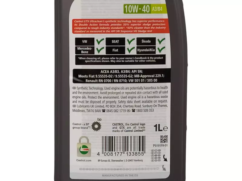 CASTROL GTX ULTRACLEAN 10W-40 A3/B3 A3/B4 5L 