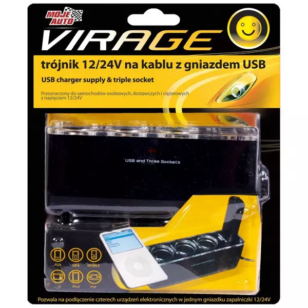 MOJE AUTO ROZDZIELACZ 12//24V NA KABLU GNIAZDO USB