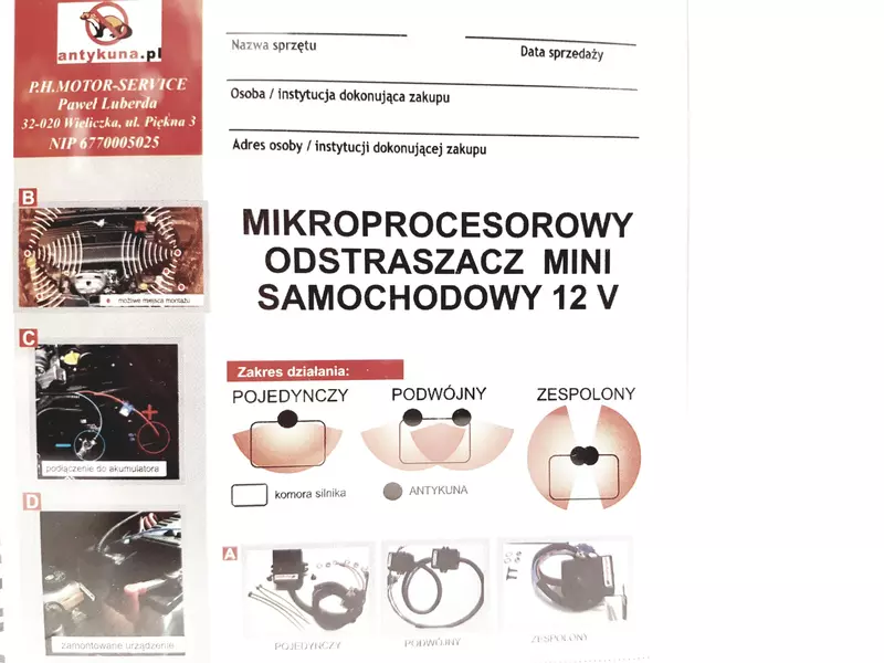 ANTYKUNA PODWÓJNY SAMOCHODOWY ODSTRASZACZ KUN 