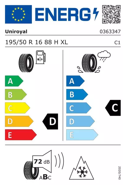 4xUNIROYAL WINTEREXPERT 195/50R16 88 H PRZYCZEPNOŚĆ NA ŚNIEGU (3PMSF), WZMOCNIENIE (XL) 