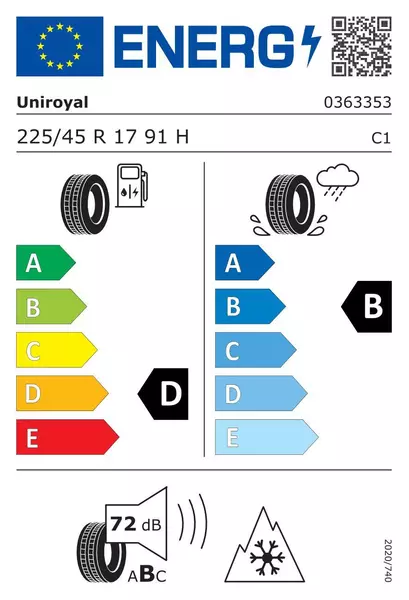 UNIROYAL WINTEREXPERT 225/45R17 91 H PRZYCZEPNOŚĆ NA ŚNIEGU (3PMSF), RANT OCHRONNY 