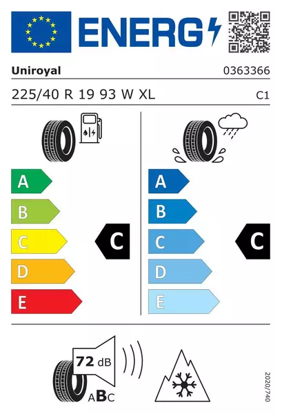 2xUNIROYAL WINTEREXPERT 225/40R19 93 W PRZYCZEPNOŚĆ NA ŚNIEGU (3PMSF), RANT OCHRONNY, WZMOCNIENIE (XL) 