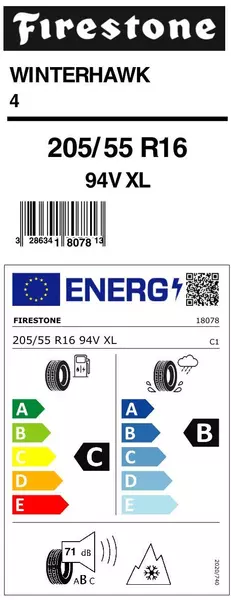 FIRESTONE WINTERHAWK 4 205/55R16 94 V PRZYCZEPNOŚĆ NA ŚNIEGU (3PMSF), WZMOCNIENIE (XL)