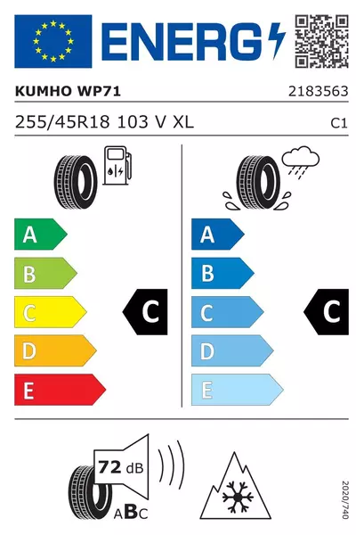 4xKUMHO WINTERCRAFT WP71 255/45R18 103 V PRZYCZEPNOŚĆ NA ŚNIEGU (3PMSF), RANT OCHRONNY 