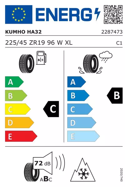 4xKUMHO SOLUS HA32 4S 225/45R19 96 W PRZYCZEPNOŚĆ NA ŚNIEGU (3PMSF), WZMOCNIENIE (XL) 