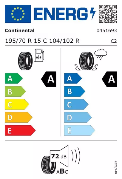 4xCONTINENTAL VANCONTACT ECO 195/70R15 104/102 R WZMOCNIENIE (C) 