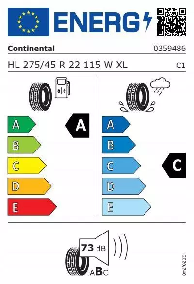 2xCONTINENTAL CROSSCONTACT RX 275/45R22 115 W DO AUT ELEKTRYCZNYCH (EV), WZMOCNIENIE (XL) 