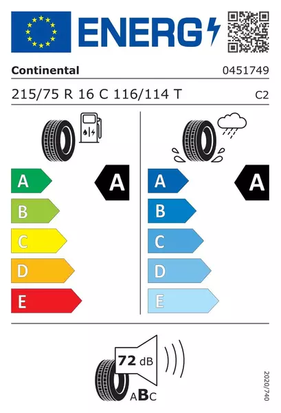 CONTINENTAL VANCONTACT ECO 215/75R16 116/114 T WZMOCNIENIE (C)