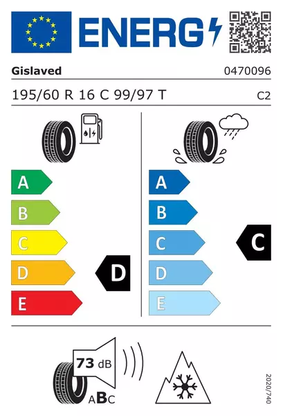 GISLAVED EURO*FROST VAN 195/60R16 99/97 T PRZYCZEPNOŚĆ NA ŚNIEGU (3PMSF), WZMOCNIENIE (C)