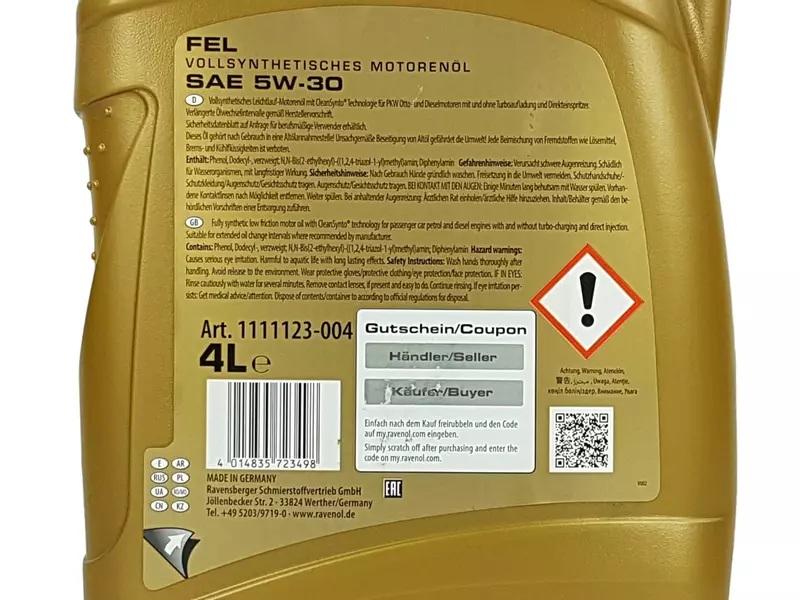 RAVENOL FEL 5W30 CLEANSYNTO ACEA C2 API SN/CF 4L 